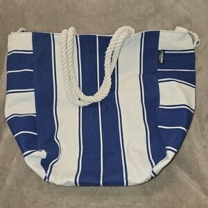 Lancome Navy and White Striped Rope-Handle Tote